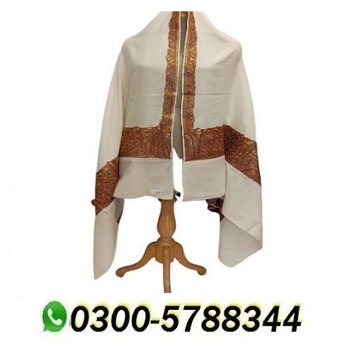 Pashmina Wool Shawl Off White Zari 