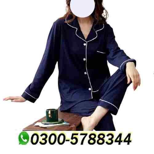 Navy Blue & White Women Night Suit