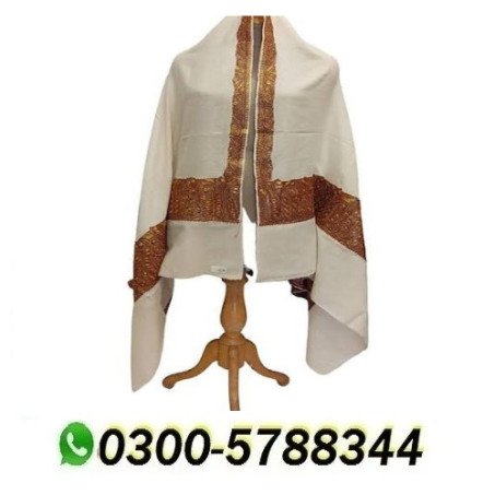 Pashmina Wool Shawl Off White Zari 