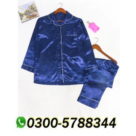 Navy Blue & White Women Night Suit
